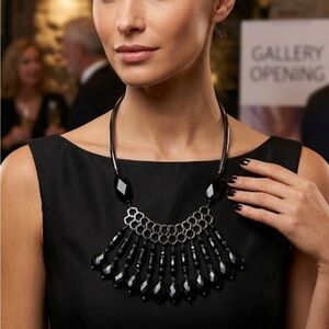 Byrufina Handmade black stones statement necklace